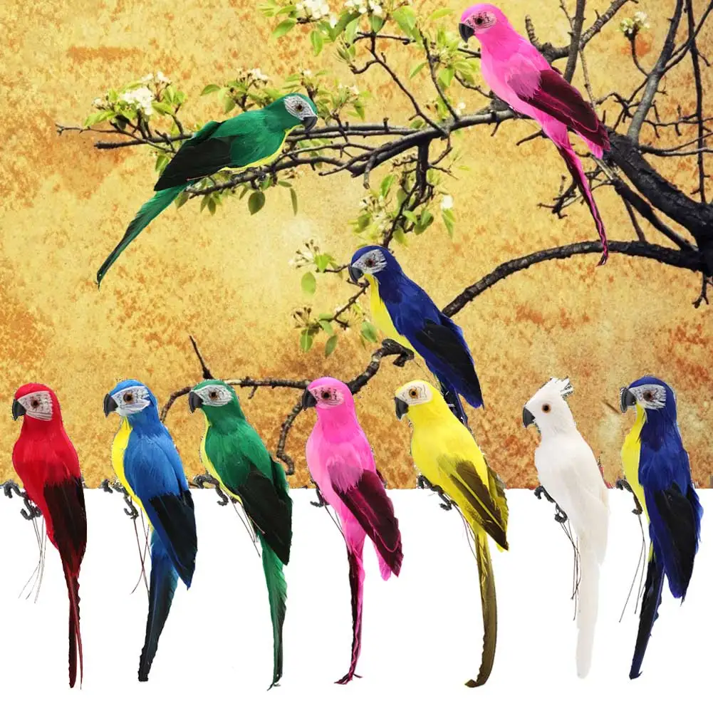 1Pc Handmade Foam Feather Artificial Parrot Imitation Bird Model Mini Figurine Foam Birds Parrot Home Desk Garden Decoration