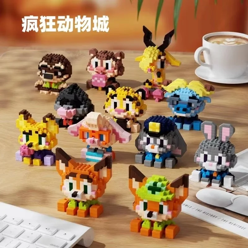 

Building Blocks Nick Wilde Judith Laverne Hopps Assembly Model Kit Desktop Ornament Doll Boys' Puzzle Toys Collectible Zootopia