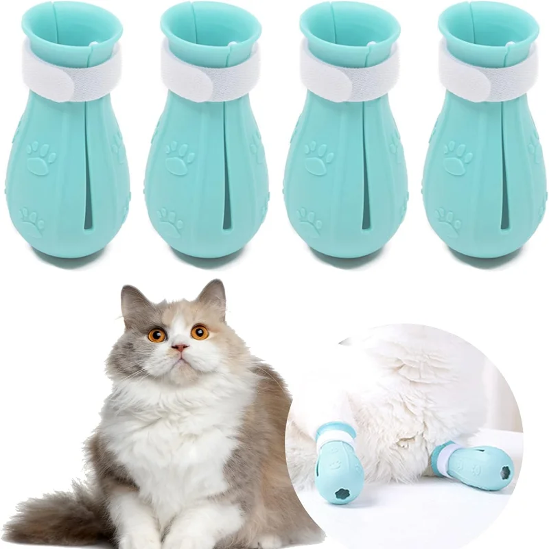 Cat Boots For Cats Paw Covers Protectors Claws Shoes Paws Wound Boot Silicon Scratch Cat Mittens For Bathing Nail Ears Cleaning