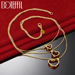 DOTEFFIL 18K Gold 925 Sterling Silver Three Chain Heart Pendant Necklace For Women Charm Wedding Engagement Fashion Jewelry