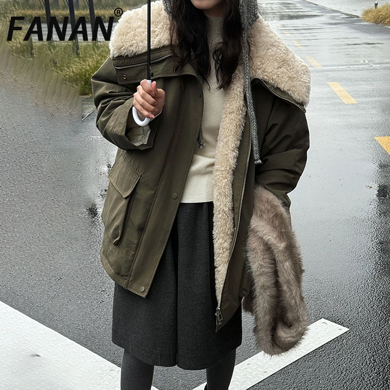 معاطف FANAN كلاسيكية سميكة ودافئة للنساء بتصميم من الفرو الصناعي ملابس خارجية أنيقة سترة عصرية شتوية جديدة #1