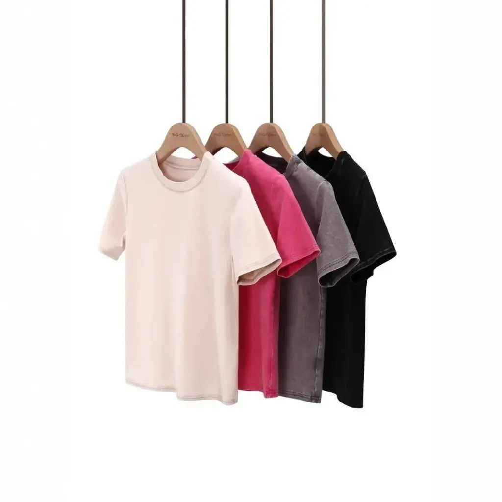 

Spice Girl Washed Vintage Short T-shirt for Women Slim-fit round Neck Navel Design Fashionable Style