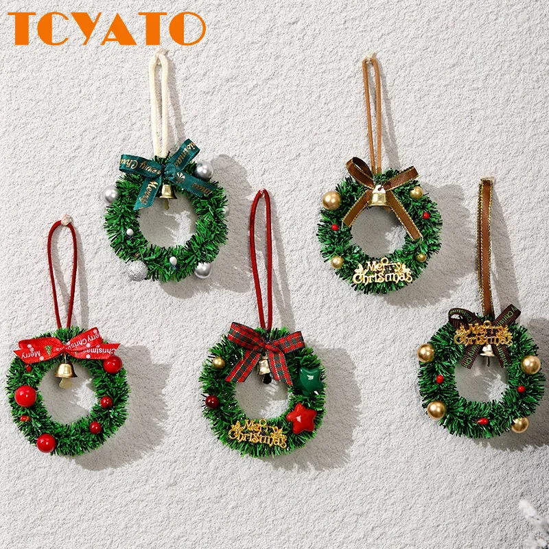 TCYATO1PCS Car Interior Rearview Mirror Christmas Decorations Hanging Bell Christmas Tree Ornament Mini Wreath Display Ornaments