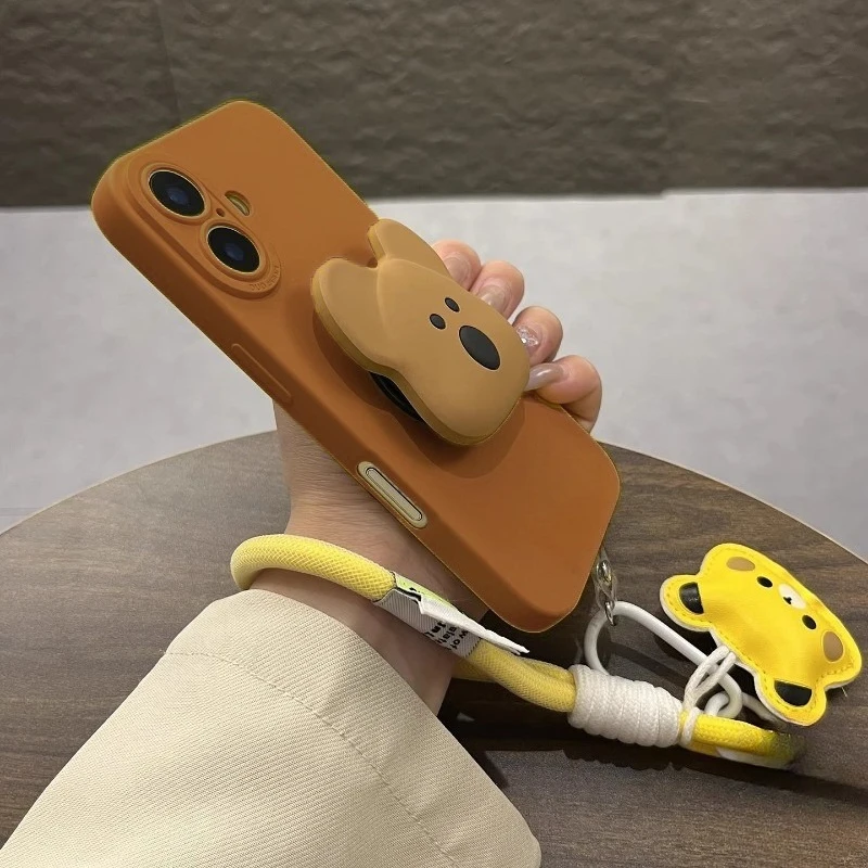 

Cute 3D Bear Stand Phone Case For Vivo Y21D Y29 Y29S Y29T Y19 Y19E Y19S Y300 Plus GT Y300i Y300T Y04 Y04S 5G 4G Cover With Strap