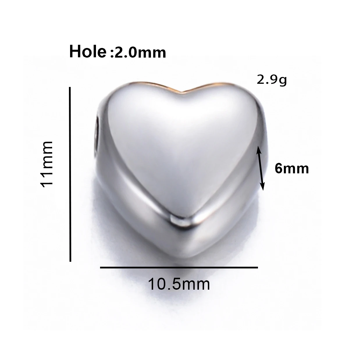 3 Stück/Set, spiegelglänzende Herz-Abstandshalter-Perlen, Anhänger für die Herstellung von DIY-Halsketten, Armbändern und Schmuck, aus Edelstahl. – Detail 1