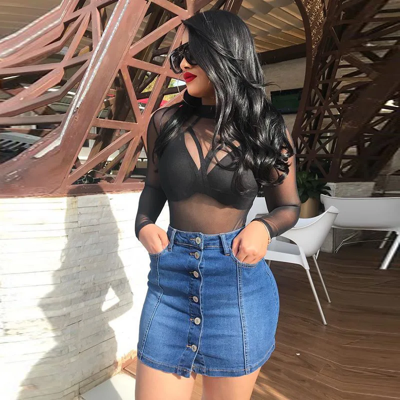 

A Casual Denim Skirt for Popular Women. Spring and Summer Personality Button-down Slimming High-waisted Half-body Denim Skirt