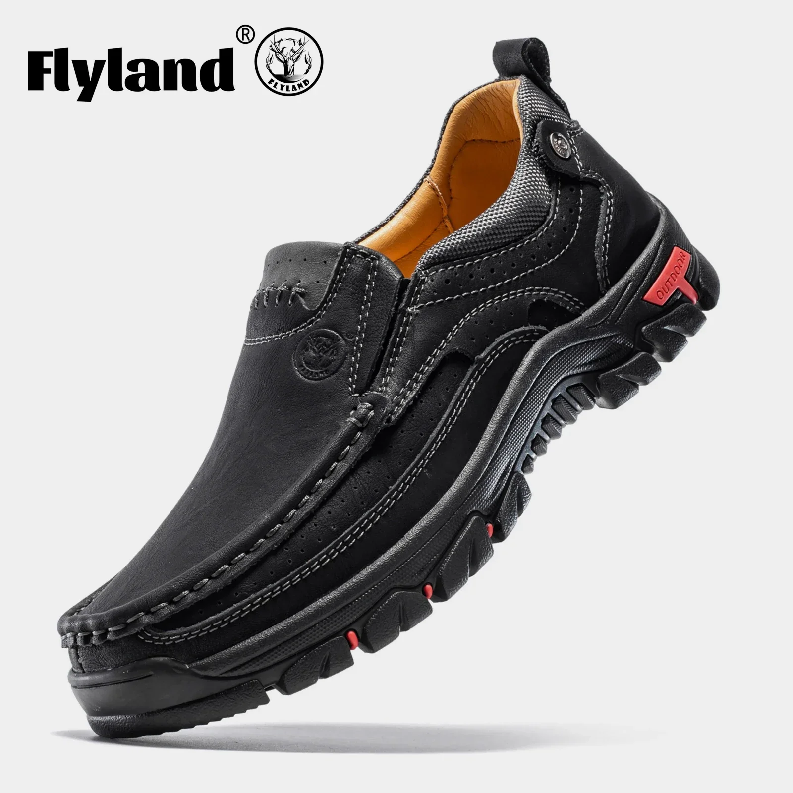 

FLYLAND Casual Business Men Dress Shoes Handmade Genuine Leather Driving Shoe Anti-Slip Male Flats Office Moccasins