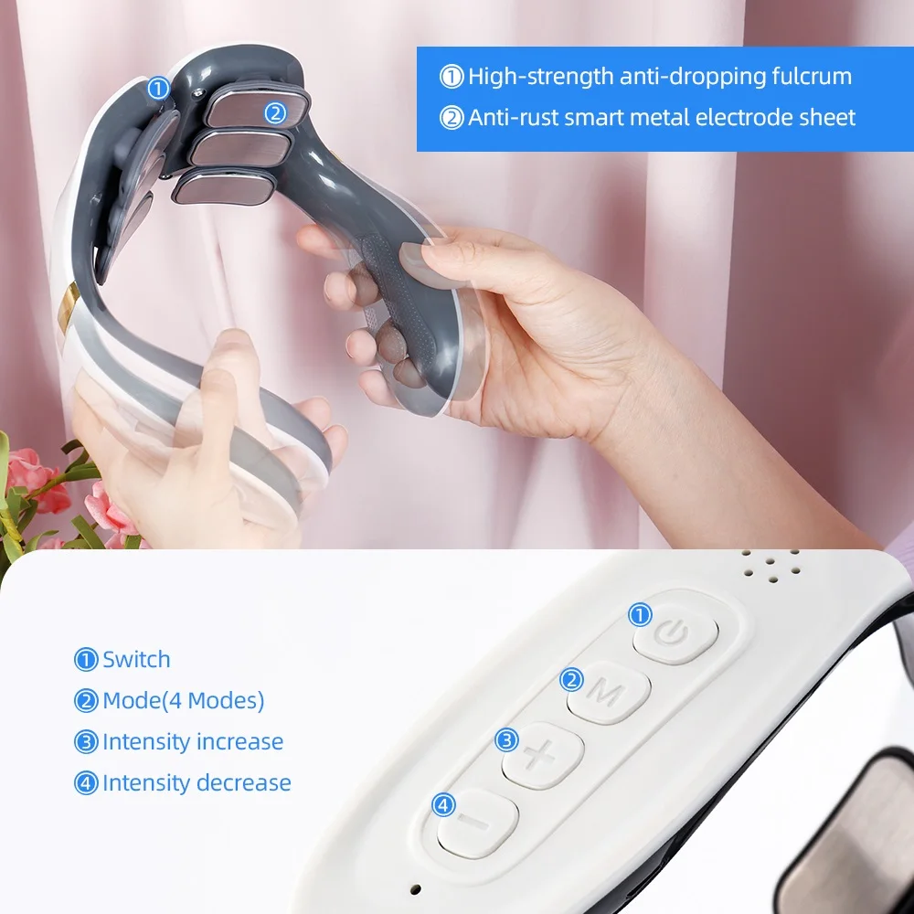 6 Heads Smart Pulse Neck Massager TENS Heating Back Cervical Vertebra Physiotherapy Muscle Relaxation Health Care Machine