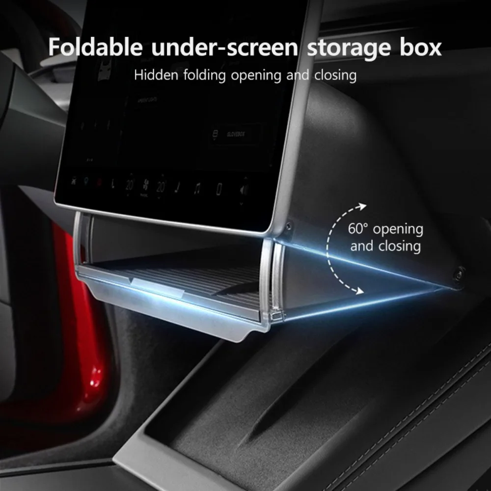 Ukrywane pudełko do przechowywania pod ekranem dla Tesla Model Y 3 2024 Highland Center Console Organizer Screen Box Tray z silikonową podkładką — zdjęcie 4