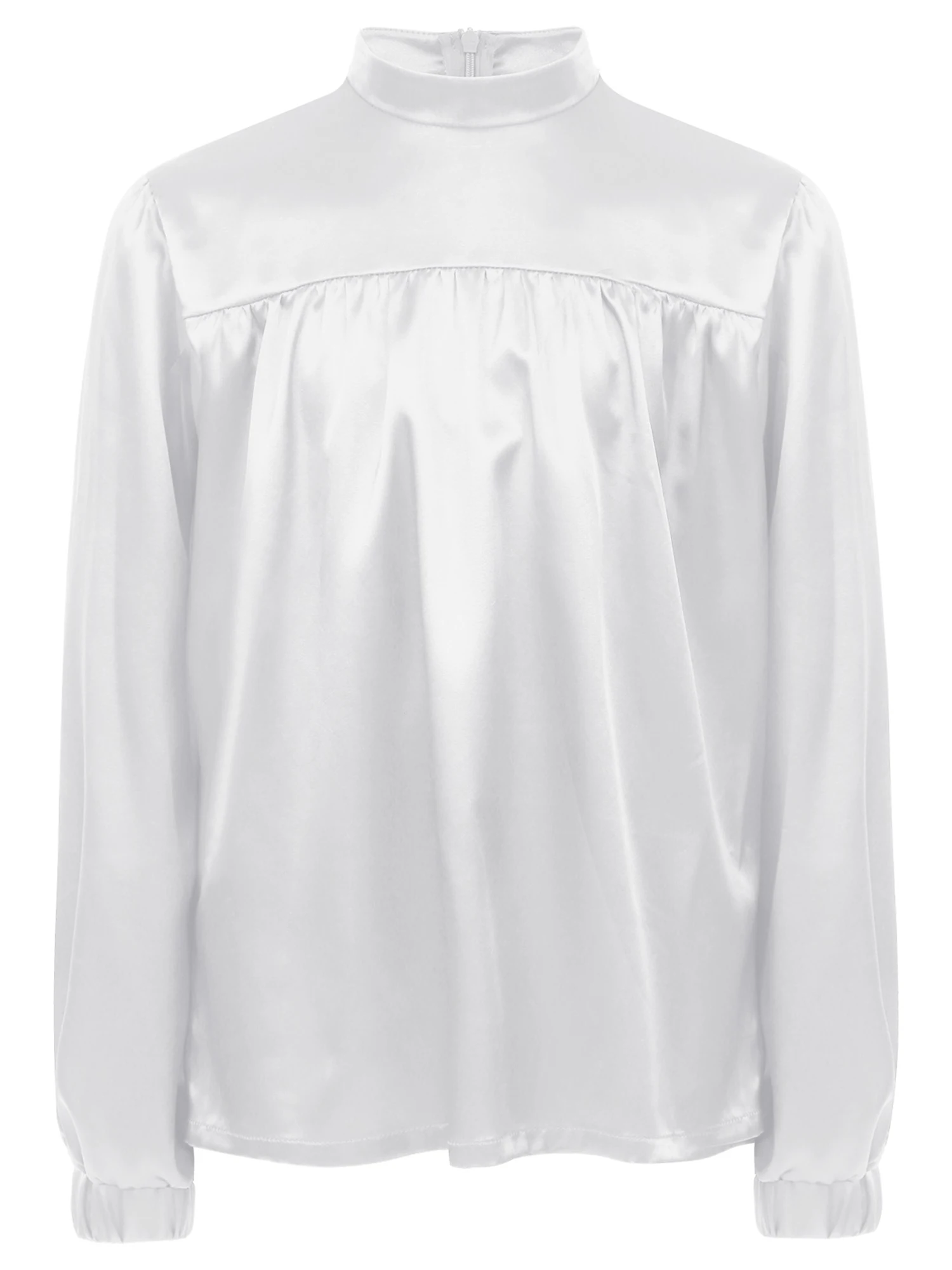 Kids Girls Lyrical Dance Costume Worship Praise Liturgical Choir Prayer Outfit Long Sleeve Zipper Satin Tops with Chiffon Skirt