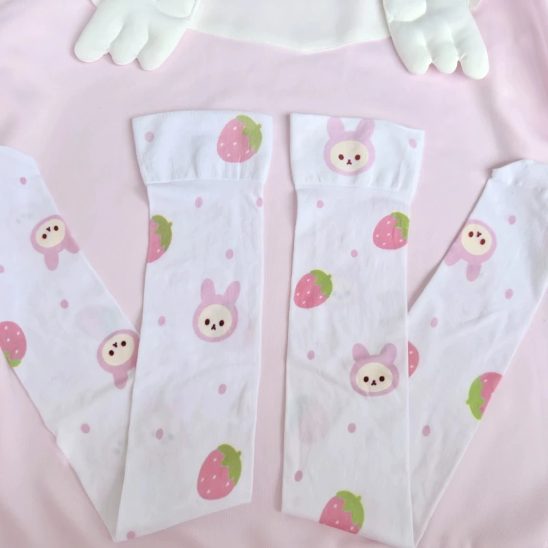 Japanese Pink Cartoon Printing Kawaii Cute Sock Women Y2k Aesthetic Long Leg Socks 2024 Summer Harajuku Grunge Knee Length