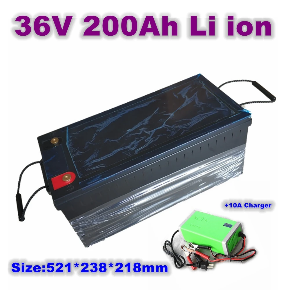 waterproof 36v 200ah lithium ion batteria 100A BMS li ion for 3000W 1500W scooter bike Solar energy EV +10A charger