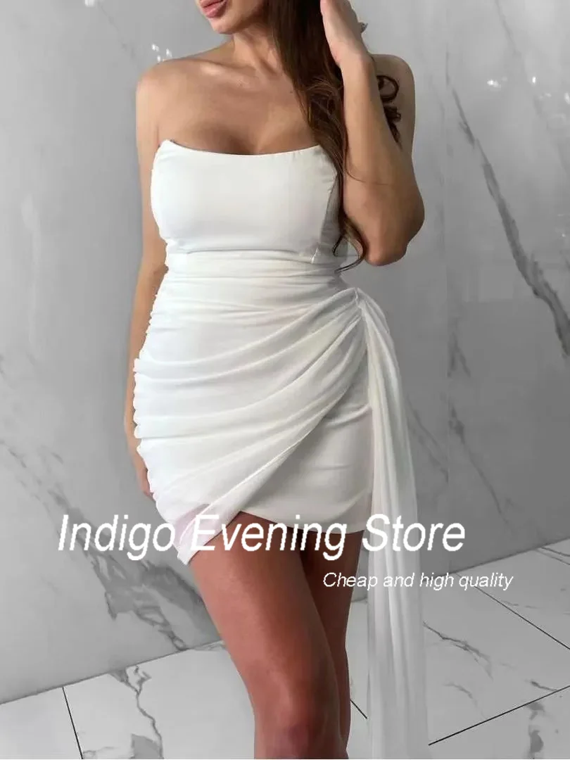 Indigo-Robe de Cocktail en Mousseline de Soie pour Femme, Sans Bretelles, Au-dessus du Genou, Sexy, Courte, Éducative, 2024