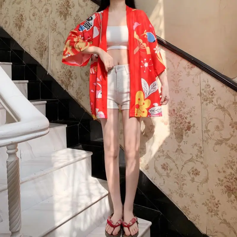 Summer Chinese Style Artistic Cartoon Maneki-neko Sun Protection Clothing Couple Loose Cardigan Improved Wa-style Japanese Women