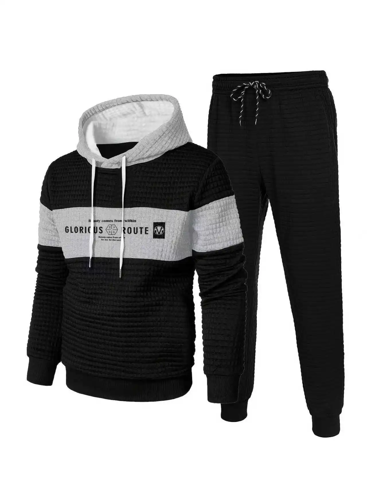 ملابس الشتاء الرجالية 2025 الجاكار الأوروبي نمط جديد الرجال الرياضة موضة كم طويل هوديي + السراويل الطويلة قطعتين مجموعة