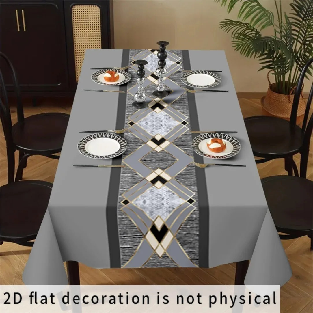 2D flat tablecloth featuring a modern geometric grey pattern with black and white accents