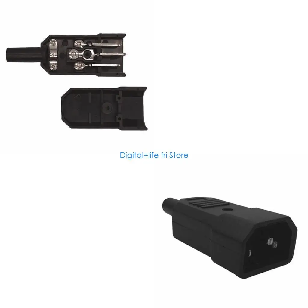 E06D DIY 10A 250V Black IEC C14 Male Plug Rewirable Power Connector 3 Pin AC Socket