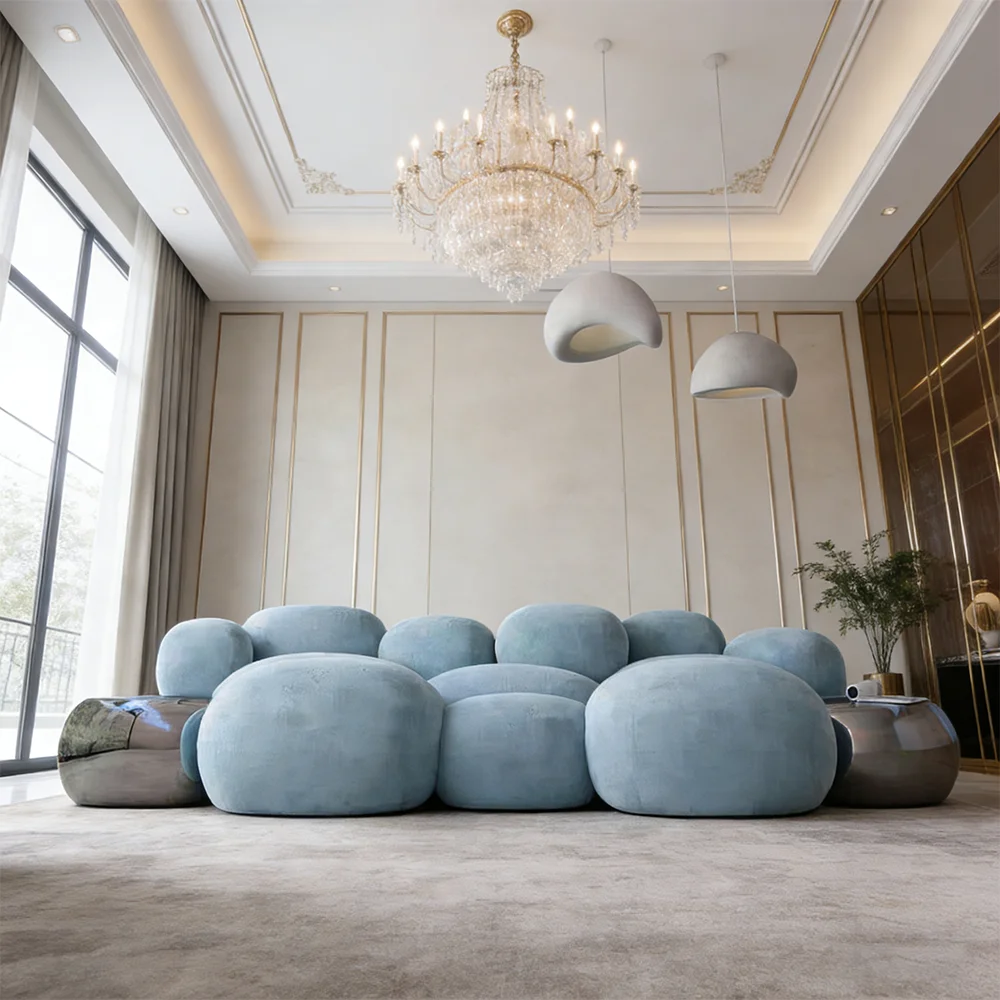 G*-Luxury Cloud-Like Bubble Sofa: Light Blue Velvet Seat for Elegant Home