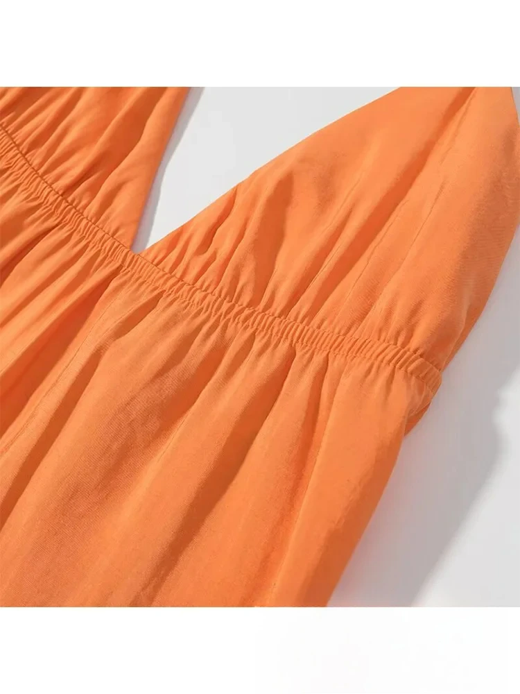 KONDALA Abito da donna arancione sexy chic Solido scollo a V profondo Backless Bow Cami Dress Abito da spiaggia per feste estive di nuova moda