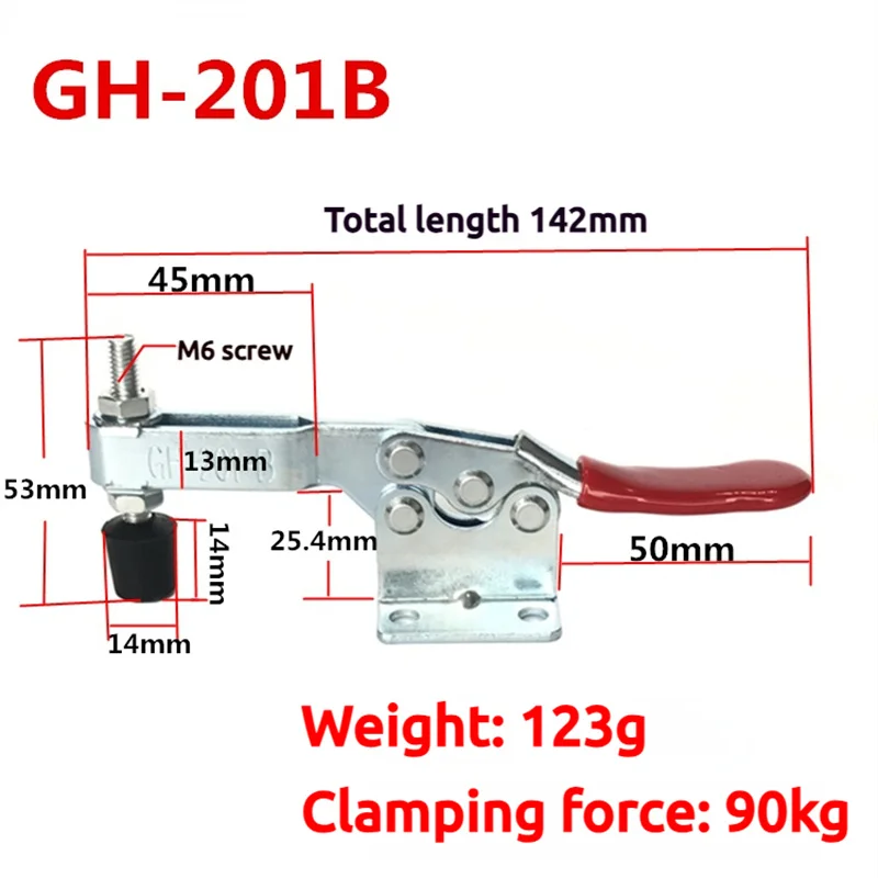 4PCS GH-201B Toggle Clamp 90kg Quick Release Horizontal Clamps Locking Lever Fastener Hand Tool Woodworking Clip Tool