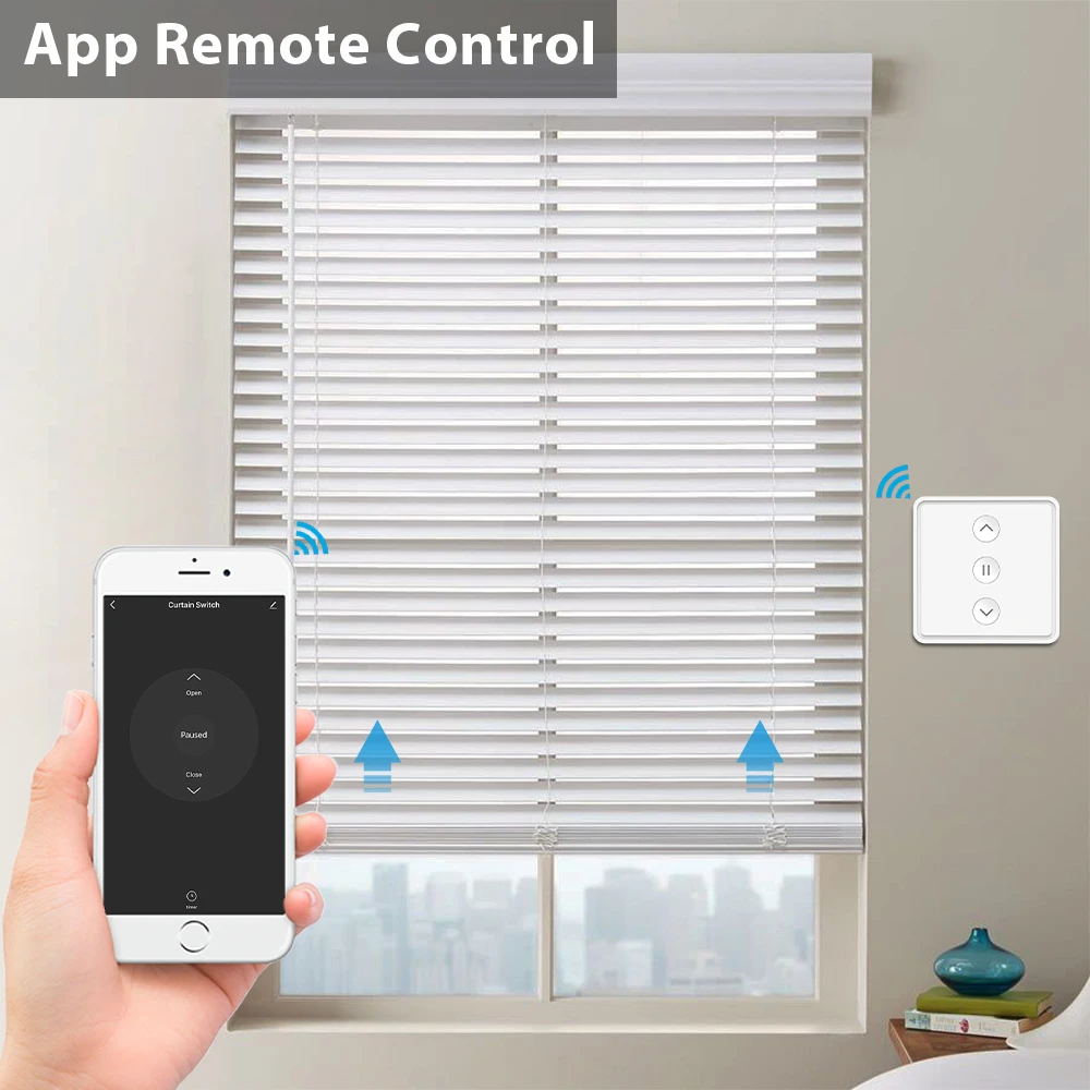 QCSMART Tuya Smart Life Roller Shutter Curtains Push Button Switch 80*80 Panel Remote Voice Control  via Alexa Google Assistant