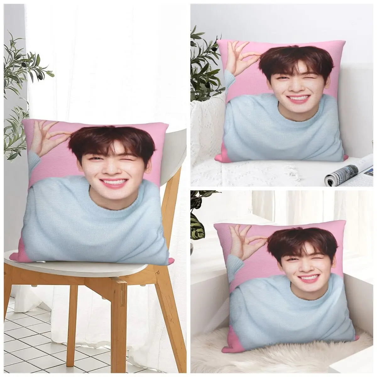 Cha Eun Woo Pillow Case Cushion Cover Polyester Pattern Pillow Cover Vintage Pillowcases For Sofa Bedroom Home Decor