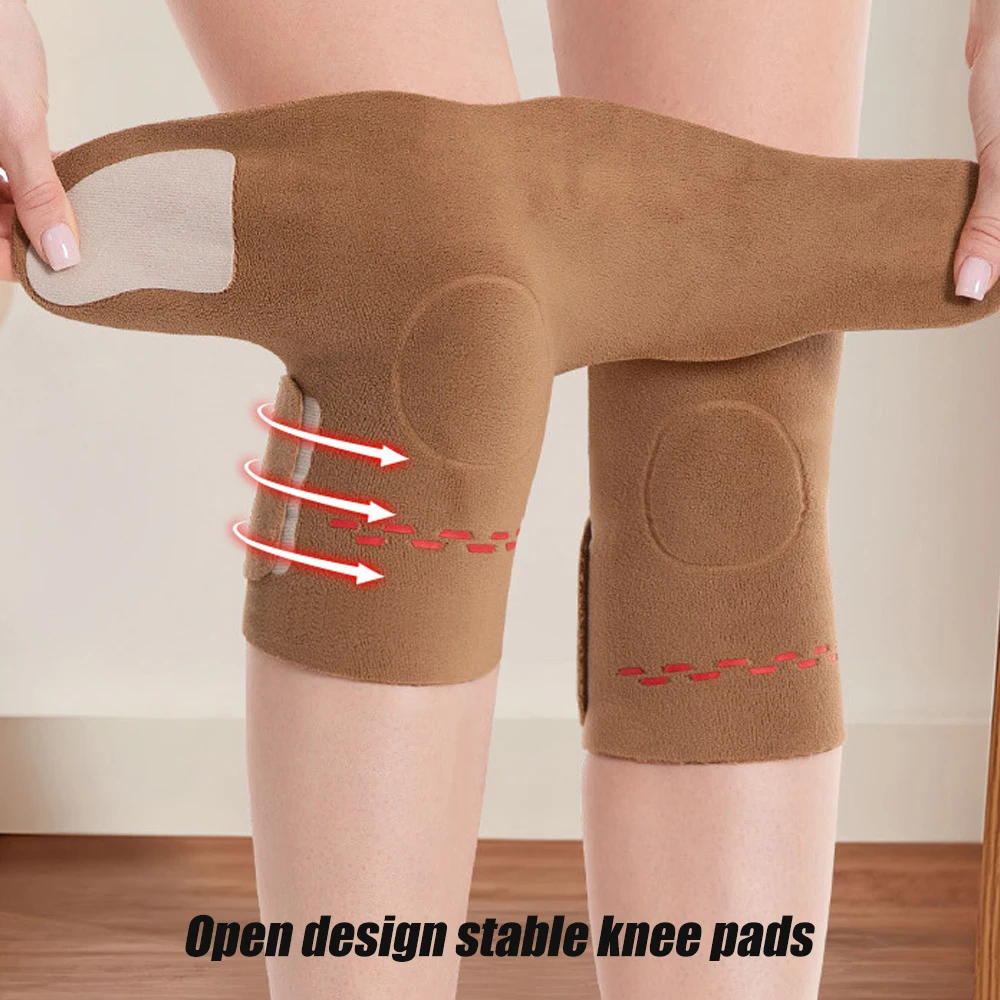 1 Pair Winter Polar Fleece Knee Braces Warmer Men Women Adjustable Warm Kneepads Leg Warmer Sleeves for Ski Cycling Dance Sports