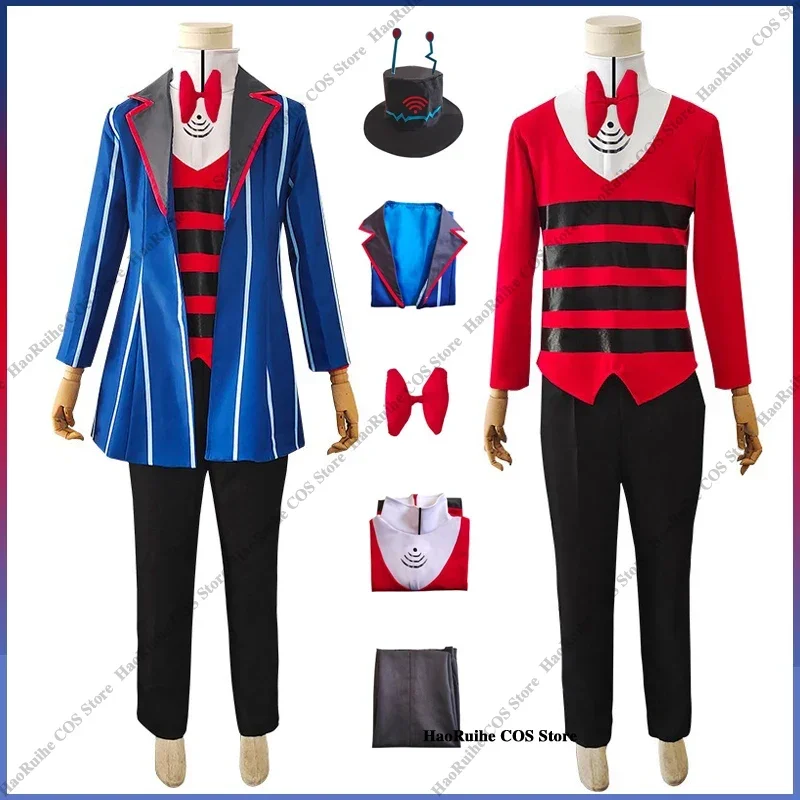 Helluva Boss Blitzo Cosplay Costume Top Coat Pants Hat Bow Tie Sets Anime Cosplay Halloween Carnival Party Men Uniform Outfits