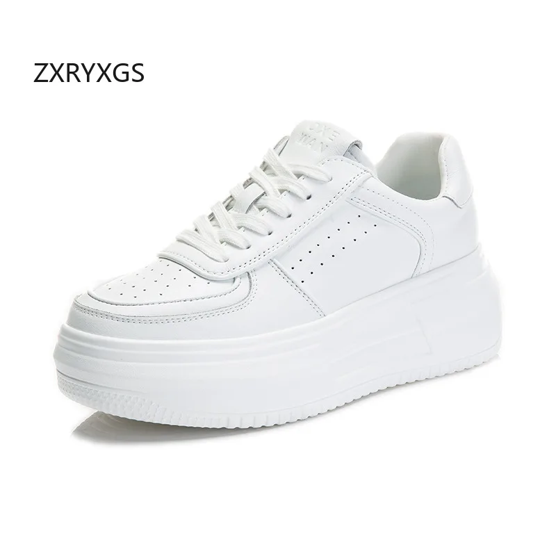 ZXRYXGS Genuine Leather Single Shoes White Sneakers Leisure Shoes 2024 Cowhide Mesh Summer Sneakers Sandals Platform Elevated