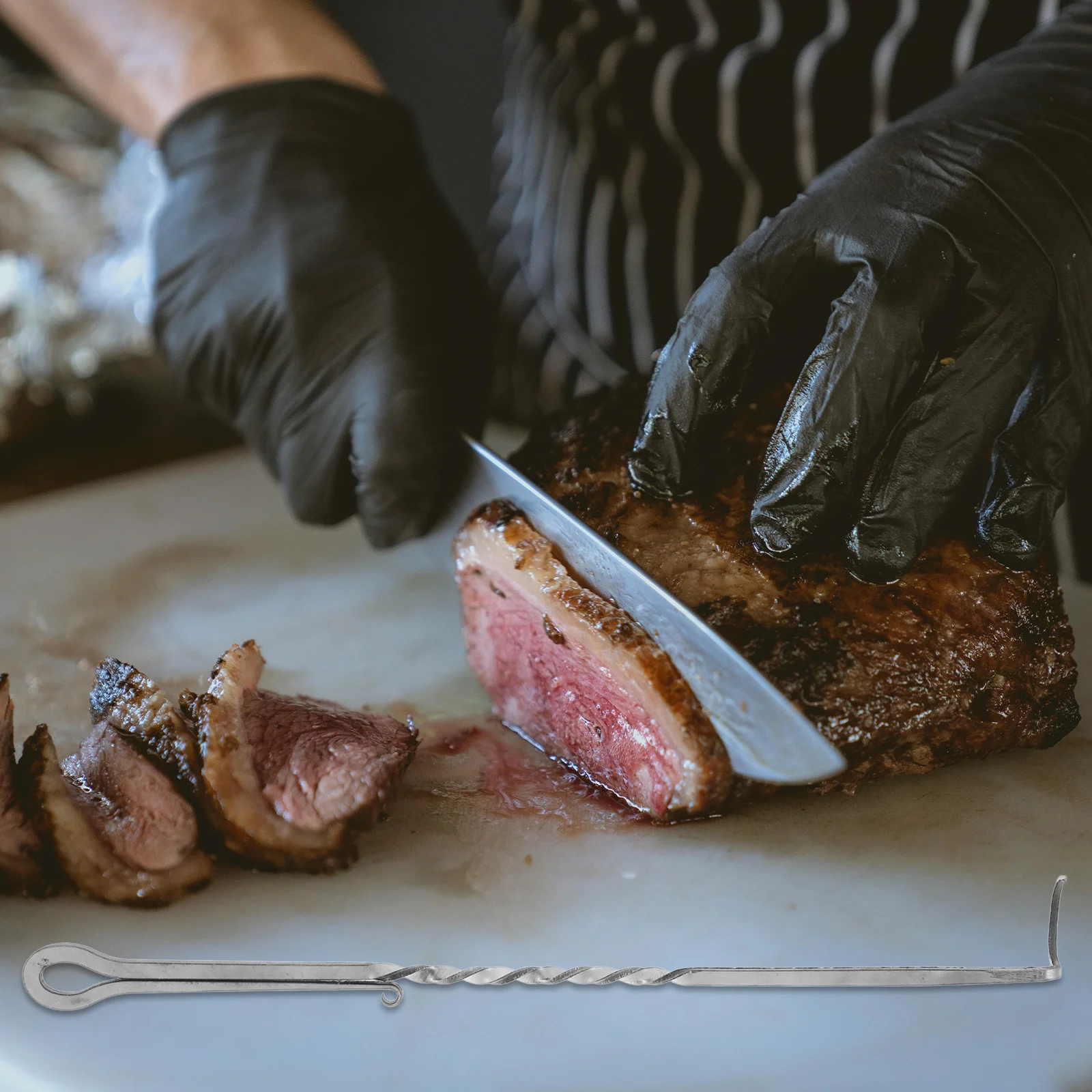 

Stainless Steel Meat Flipper Bbq Hook Handle Steak Turner Food Flipper Meat Hook Grilling Tool