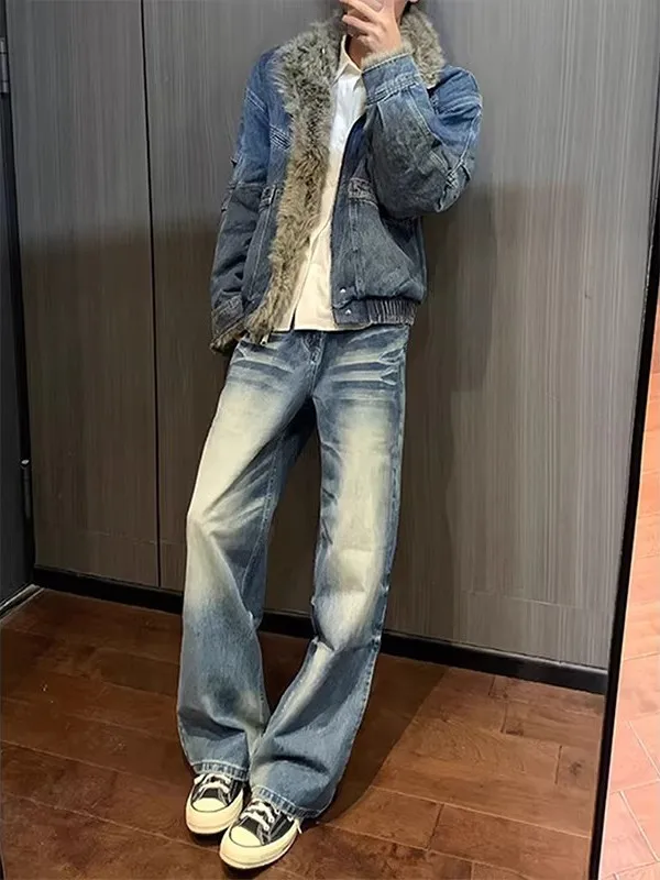 

Винтажные мужские джинсы американского бренда Waed, прямые брюки, повседневные универсальные джинсовые брюки High Street Sle со средней талией