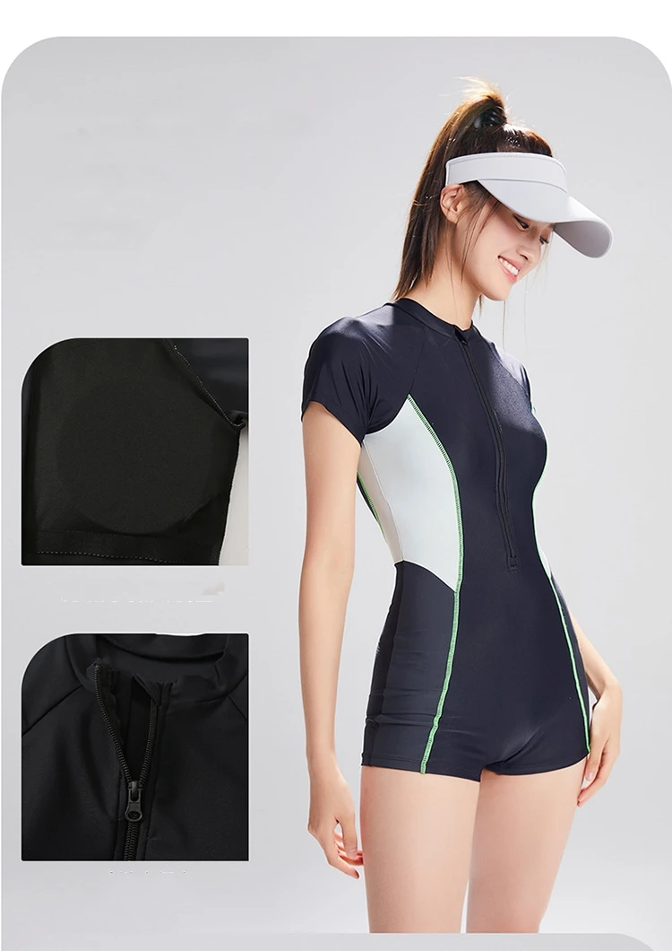 Women One Piece Short/Long Sleeve Quick-Dry Water Sports Beach SwimWear UV Protection Professional WaterProof Bathing SwimSuit