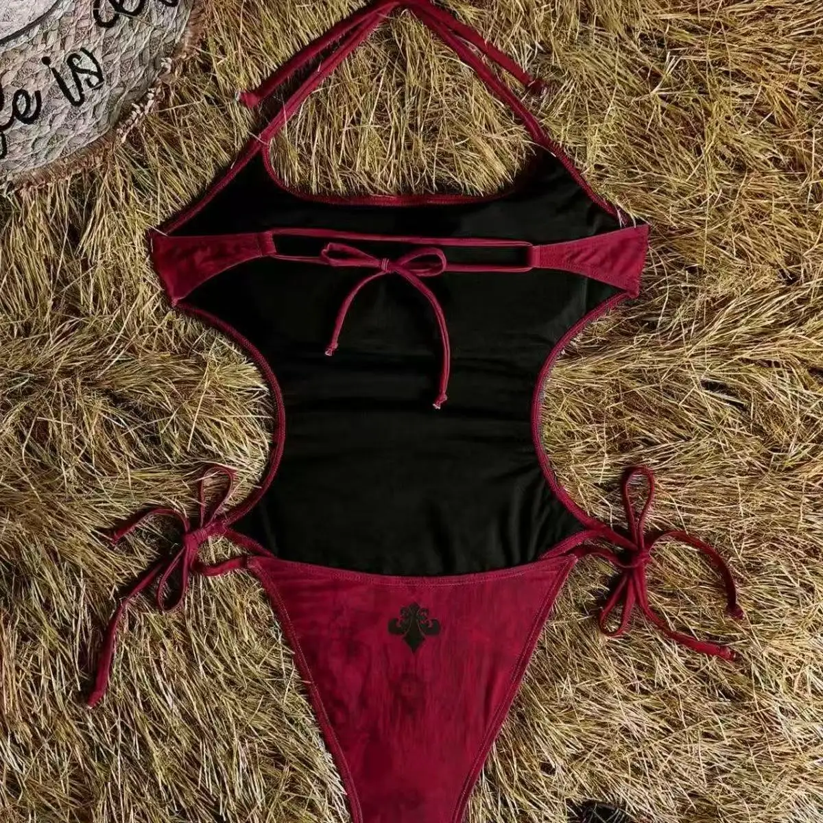 European and American New One-piece Foreign Trade Swimsuit Triangle Swimsuit Print Bikini Sexy Holiday Thin Backless Swimsuit
