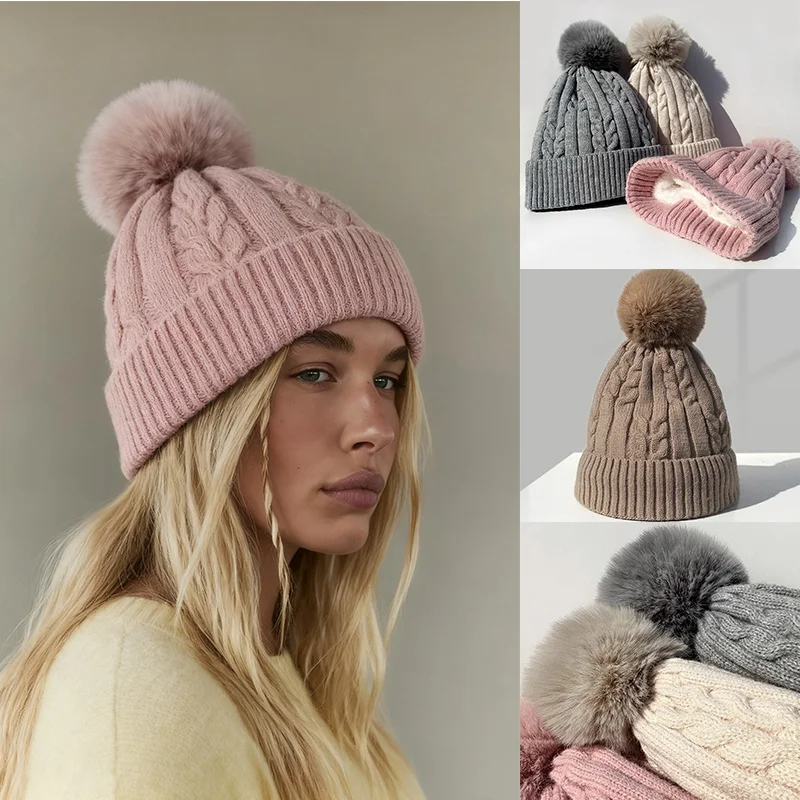 Women warm beanie hat men Plush and thickened cap winter ear protection high-end ski hat warm big head knit hat women's winter