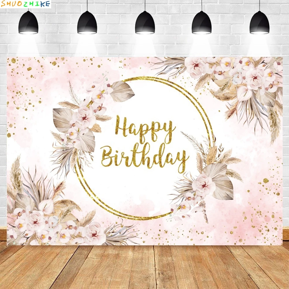 

Bohemian Baby Shower Backdrop Boho Flowers Kids Girl Birthday Photo Background for Studio Photography Photocall