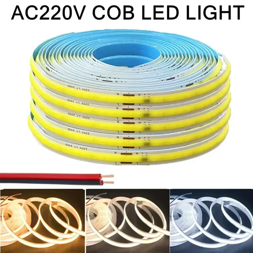 1-5m COB LED Strip 220V Flexible Tape Lights Light Smart IC No Need Driver High Bright 240 LEDs Linear Lighting RA95 Warm White