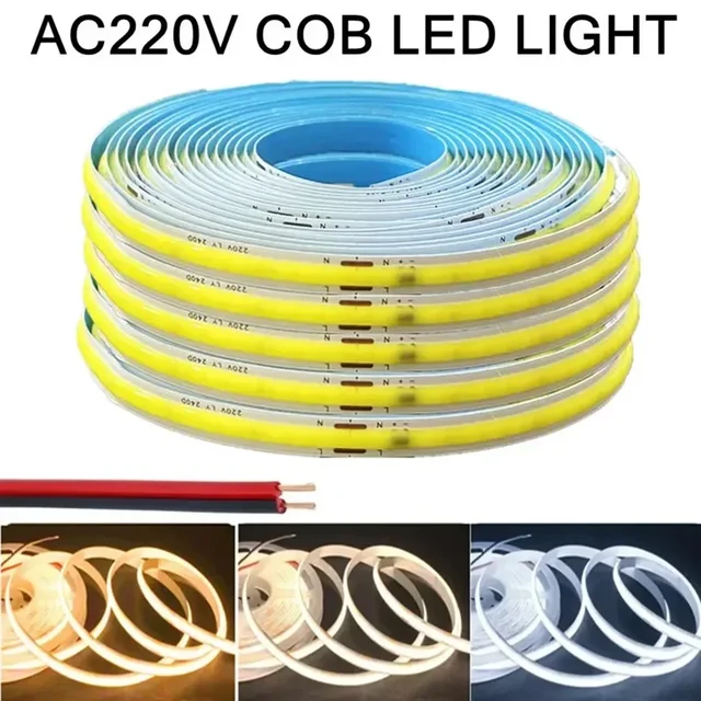 1-5m cob tira conduzida 220v fita flexível luzes luz inteligente ic sem necessidade de driver alto brilho 240 leds iluminação linear ra95 branco quente