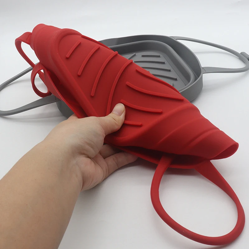 1 قطع 20 سنتيمتر الهواء المقلاة سلة سيليكون صينية وعاء مع مقبض 8 بوصة مربع Airfryer الخبز قالب بطانة طوي أدوات المائدة في الهواء الطلق #5