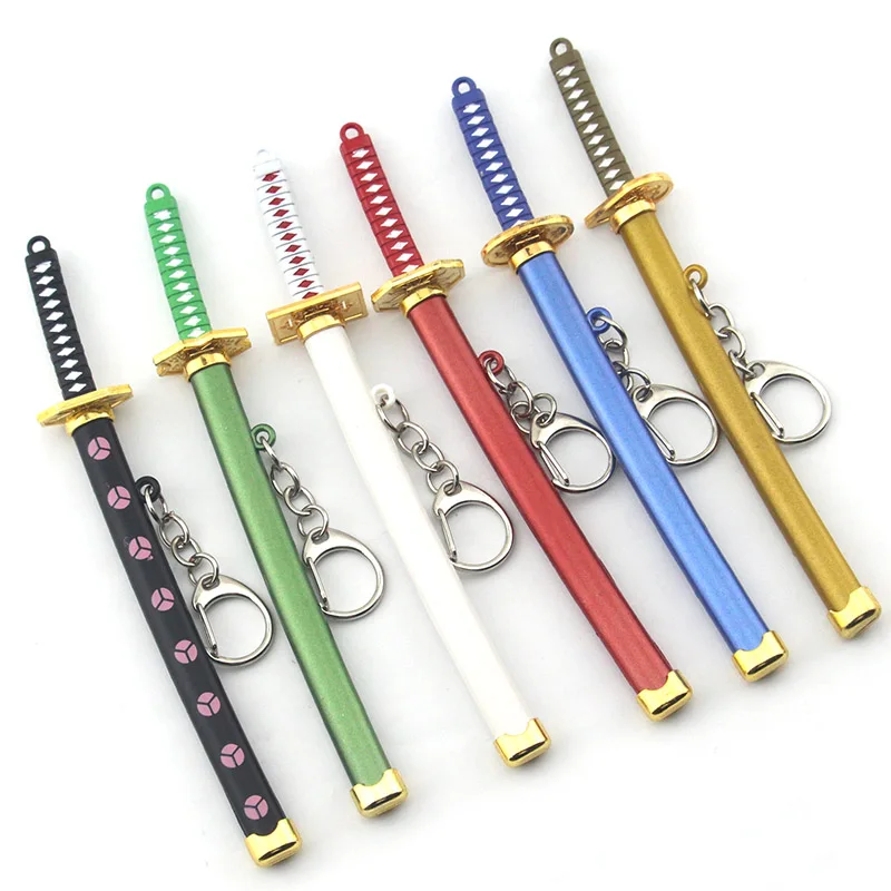 Eight Color Mini Roronoa Zoro Sword Keychain for Men Buckle Toolholder Scabbard Katana Sabre Car Keyrings Boys Jewelry Gift