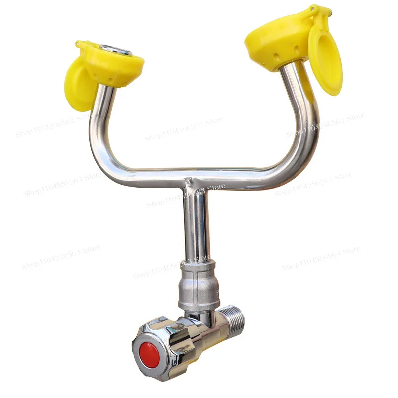 304 Stainless Steel Laboratory Faucet Dual Outlet Wall Mounted Eyewash Station for Safety Emergency Industrial Use