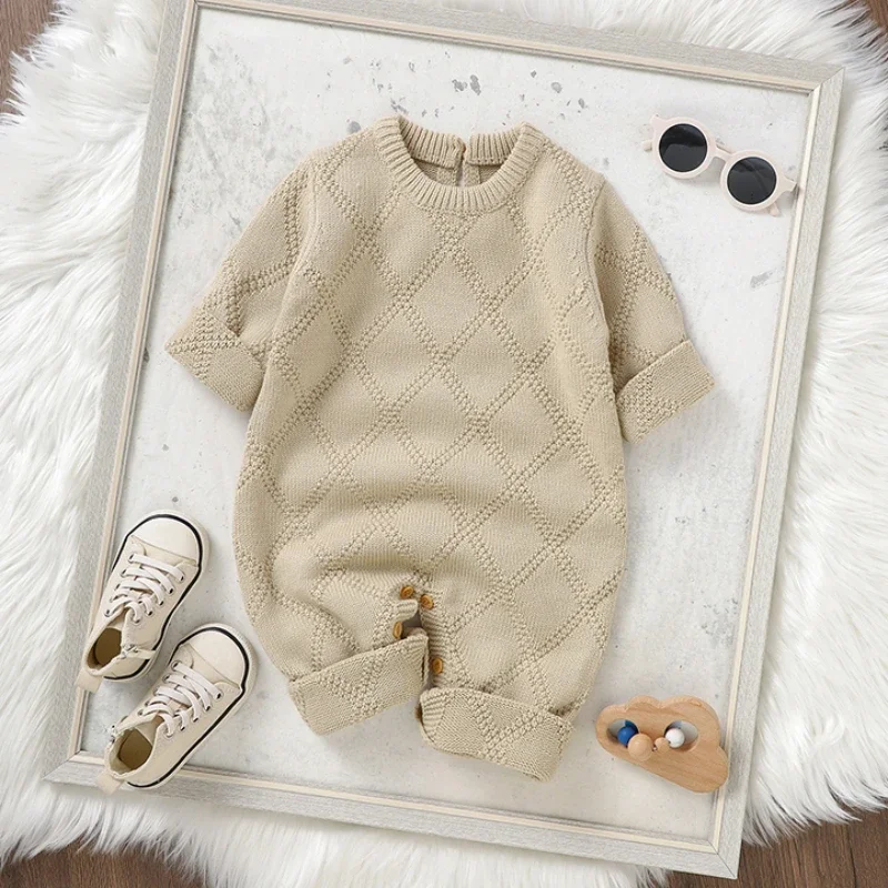 Spring Autumn Outwear Newborn Boys Girls Knit Jumpsuits Winter Soft Overalls Solid Color Long Sleeves Baby Rompers Clothes 0-18m