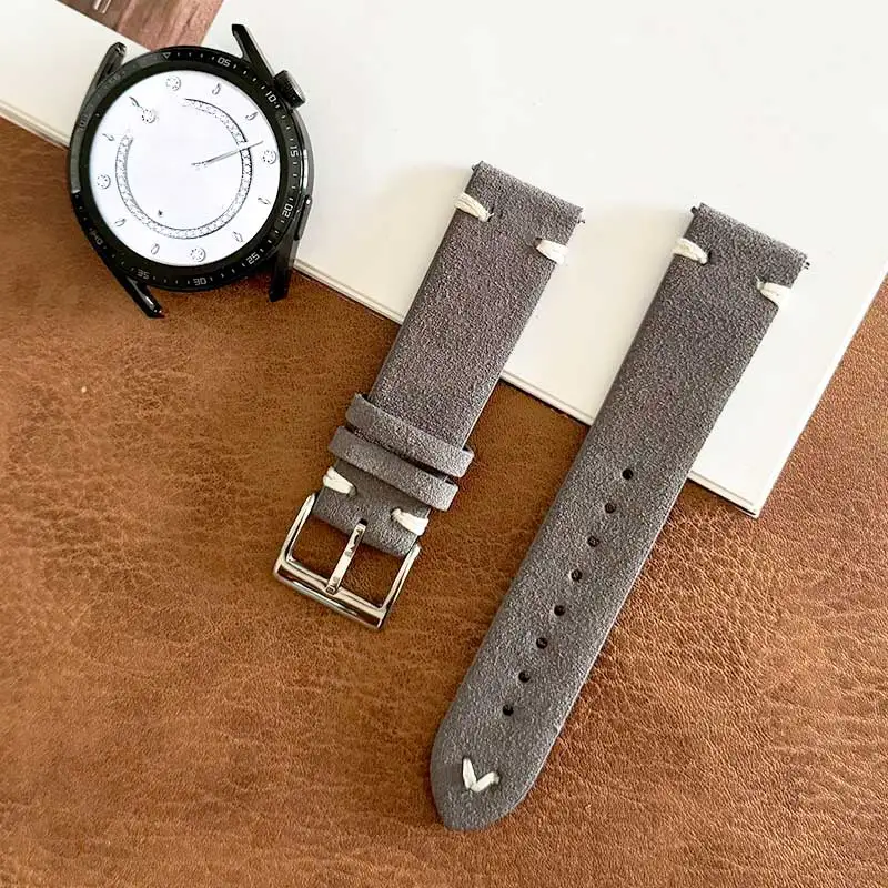 Quick Release Soft Suede Calfskin Strap 22mm 18mm 20mm for Samsung Watch 7 6 5/4 Bracelet for Women Men Wristband Hand Sewn Band