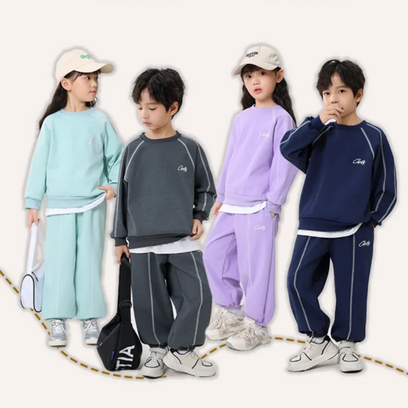 

Kids Fleece Lined Tracksuit 2Pcs Sets Winter 4-10Y Children Boy Girl Hoodie Pants Sportwear Teenager Warm Casual Outfits Clothes