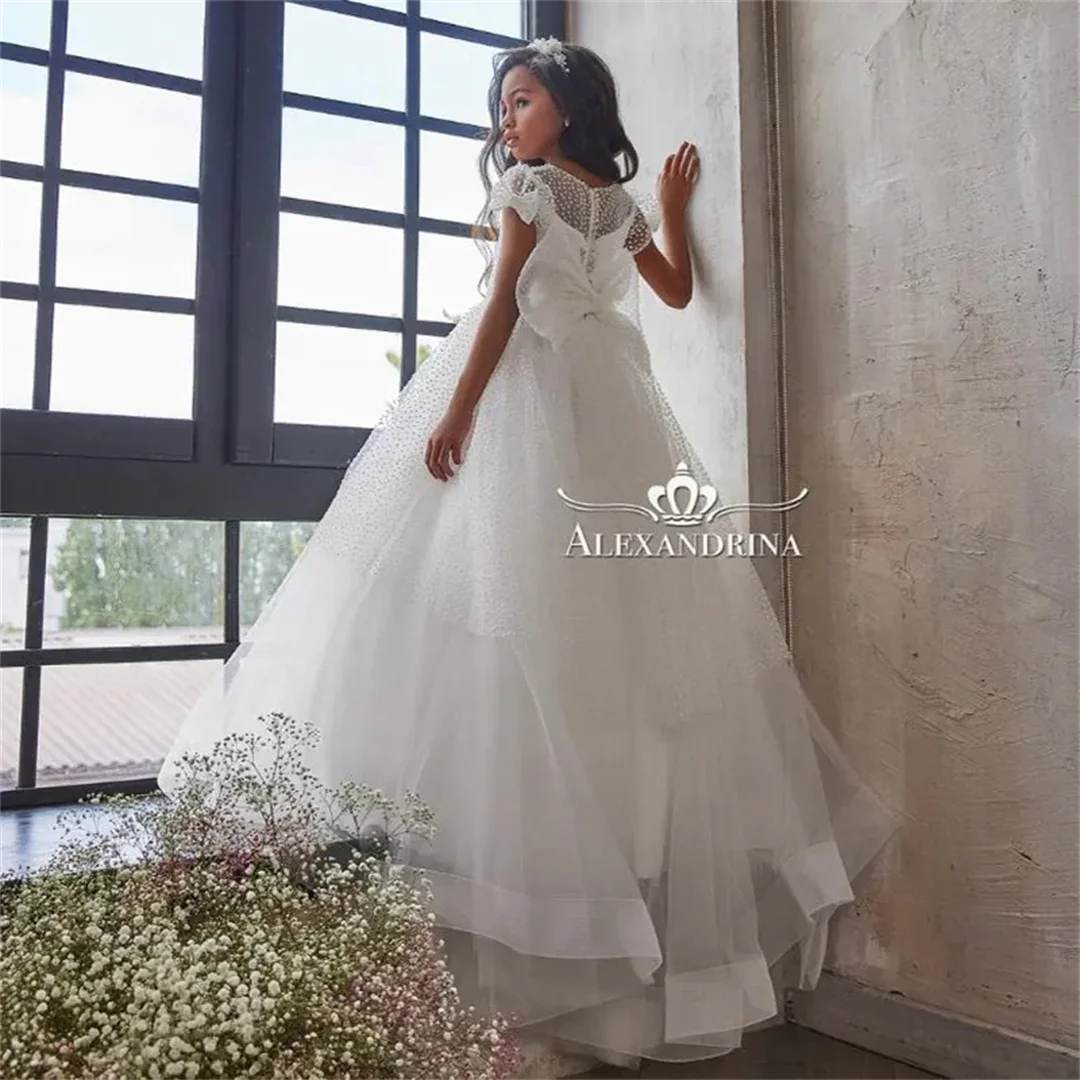 Customized Ivory White Stunning Flower Girl Dress Puffy A-Line Junior Birthday Party Gown Kid First Communion Dress Christe