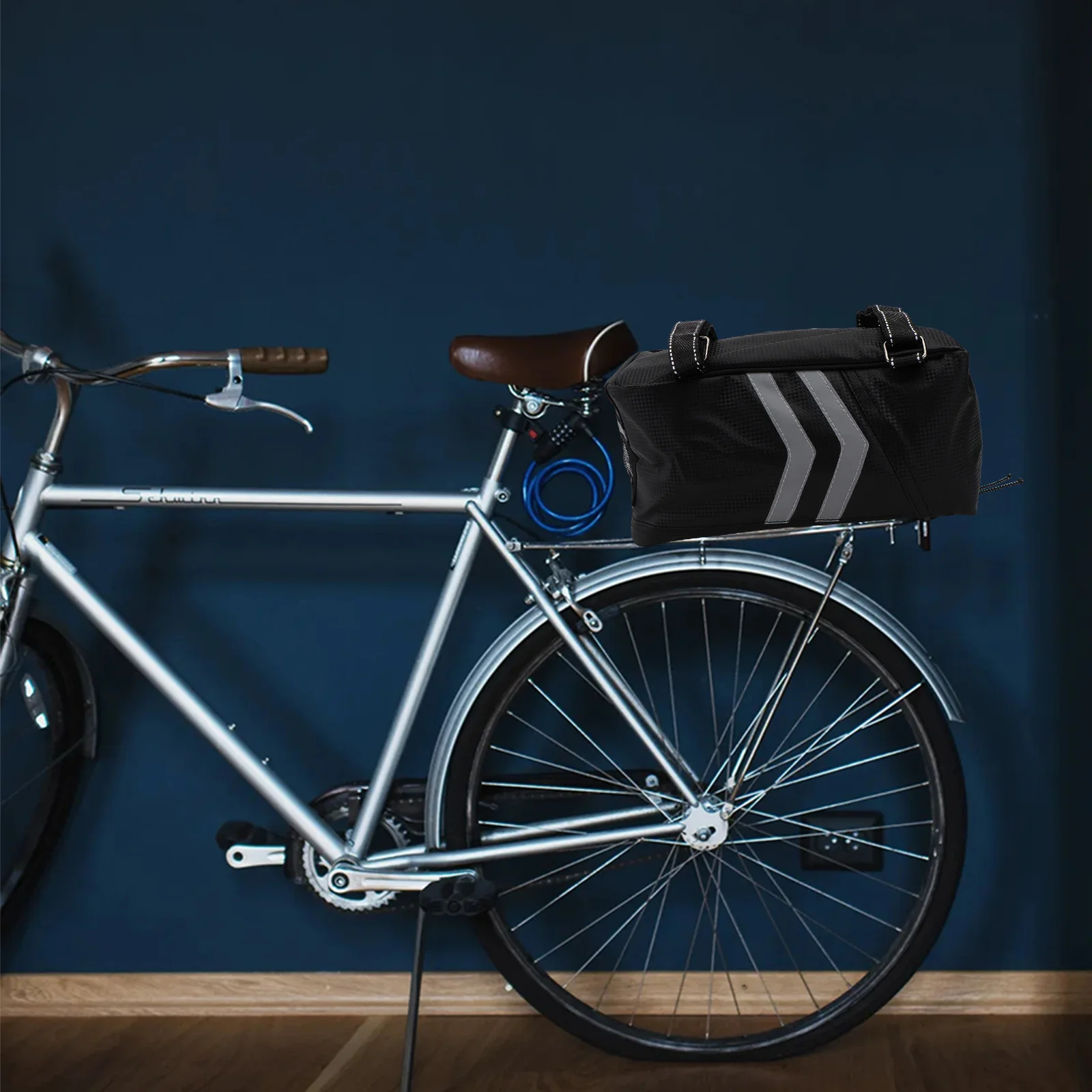 

1 шт., велосипедная сумка на заднее сиденье, 9 л, большая вместимость, водонепроницаемый материал из искусственной кожи, уличный дорожный ящик для хранения на заднем сиденье, светоотражающие ремни, двойные