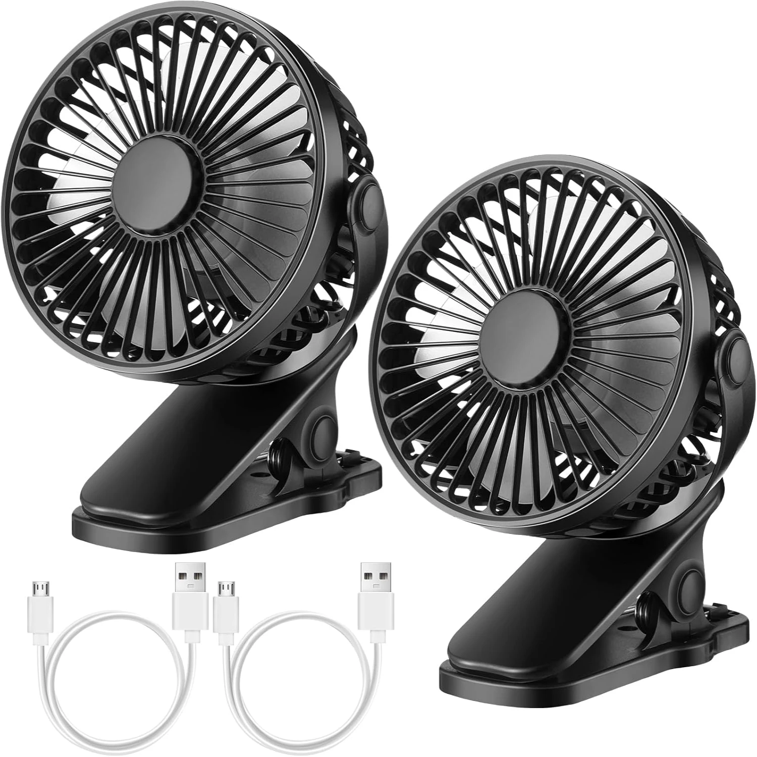 2 Pcs Small Clip on Fan Portable Desk Fan Battery Operated Mini Table Fan USB Rechargeable  Modes    Personal Clooing Fan for Ou