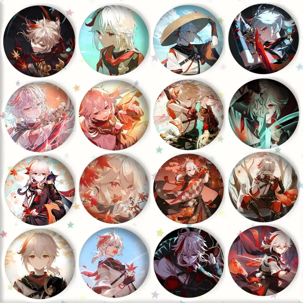 Anime Genshin Impact Game Kaedehara Kazuha Badge Round Art Brooch Clothes Backpack Accessories Lapelnd Laserh
