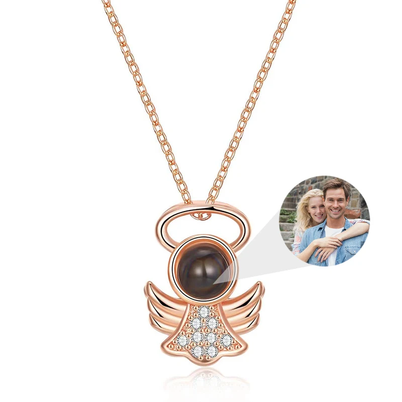 Personalisierte Halskette mit Bild im Inneren, Foto-Projektions-Engelsflügel-Anhänger, Erinnerungsstück, Individuelles Geschenk für Frauen – Detail 5