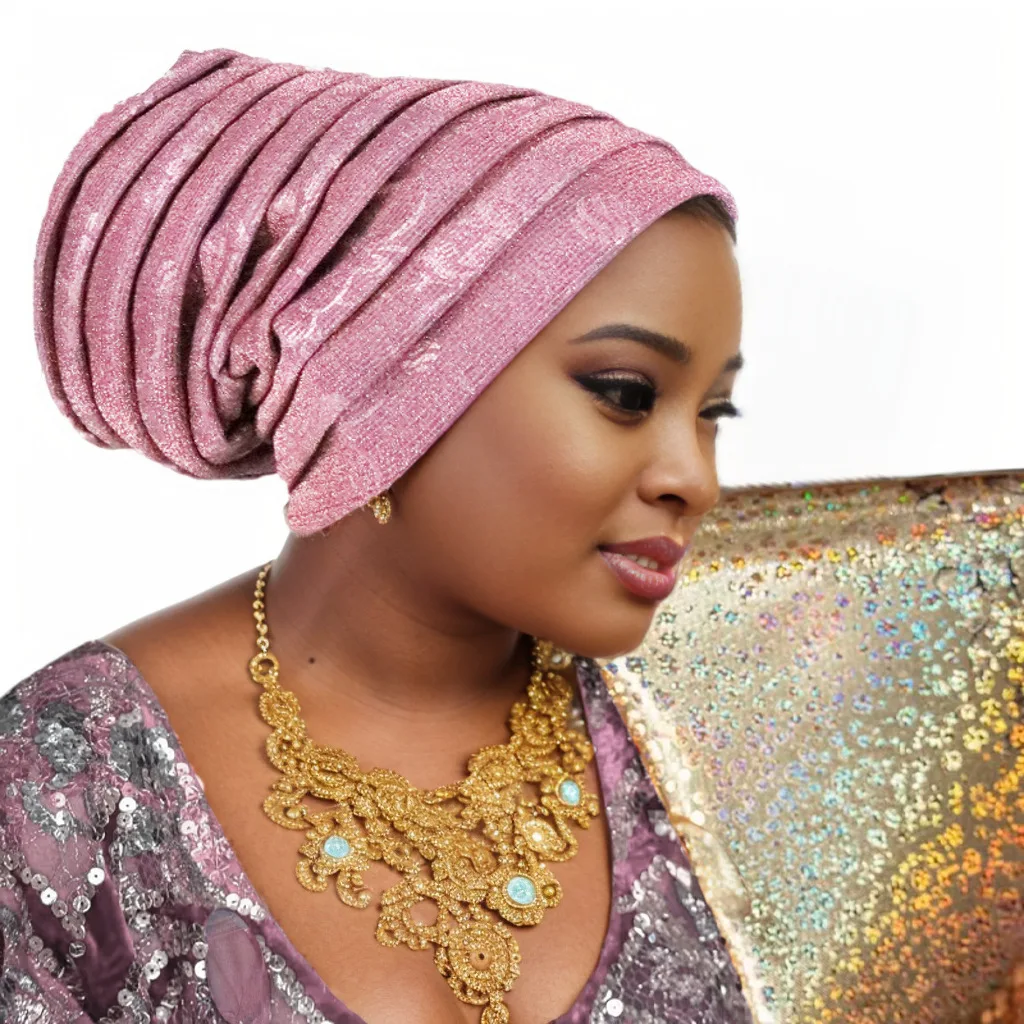 Pleated Women\'s Turban Hat Glitter Female Head Wrap Bonnet