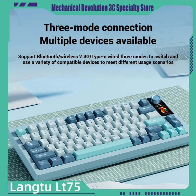 Langtu Lt75 Mechanical Keyboard Bluetooth Wireless Keyboard Customized Hot Plug Design Metal Knob Electronic Gaming Keyboard